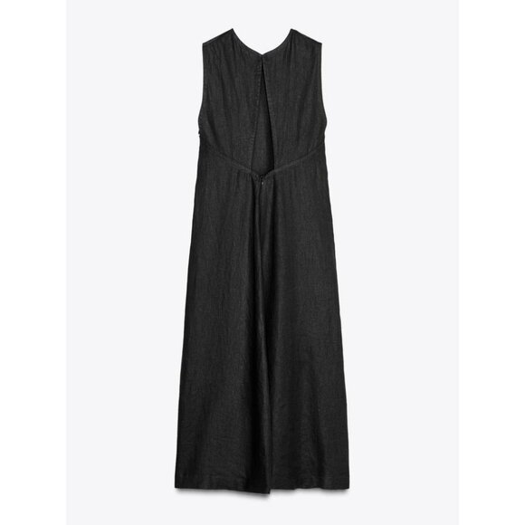 ZARA BLACK MIDI DRESS ZW COLLECTION NWT SIZE XS 100% LINEN - Picture 6 of 7